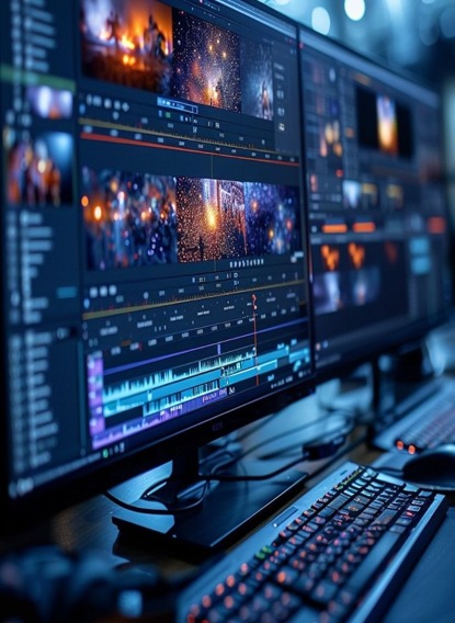 Professional video editing studio setup